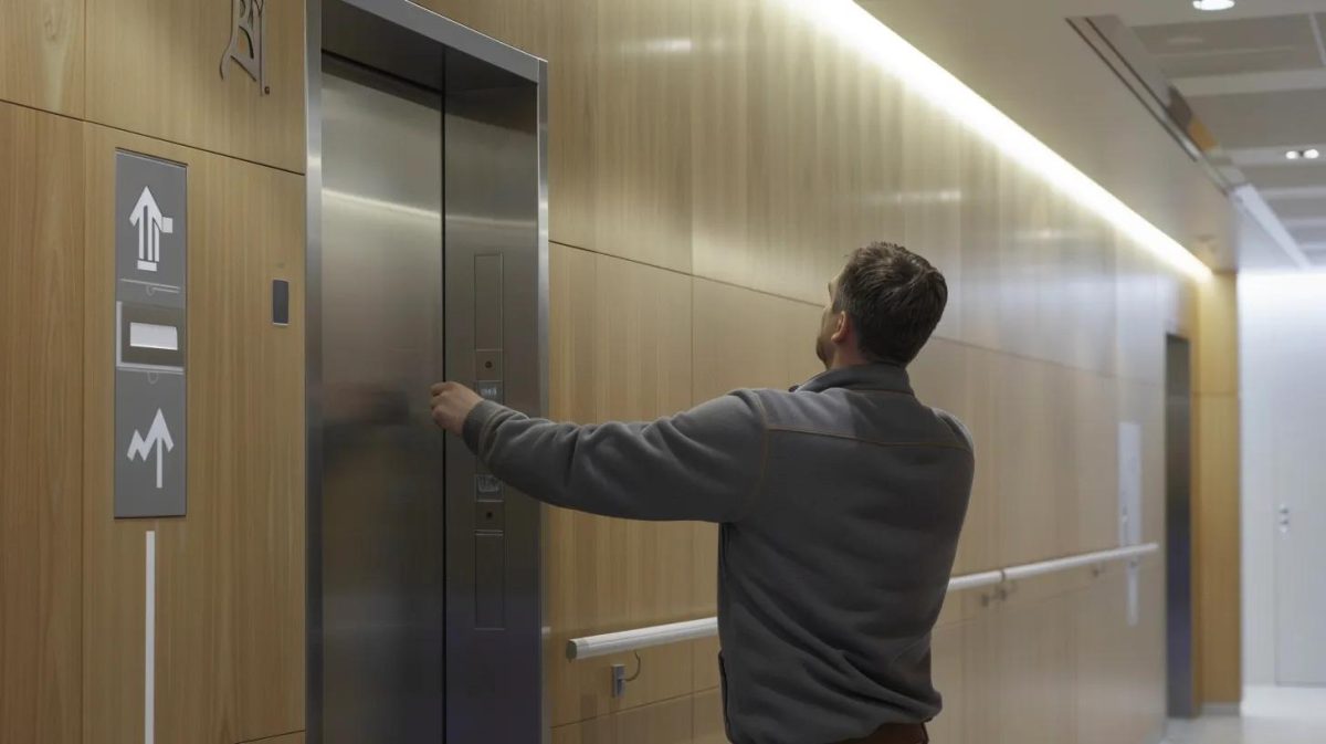 Professional installing ADA compliant signage at the correct mounting height for accessibility