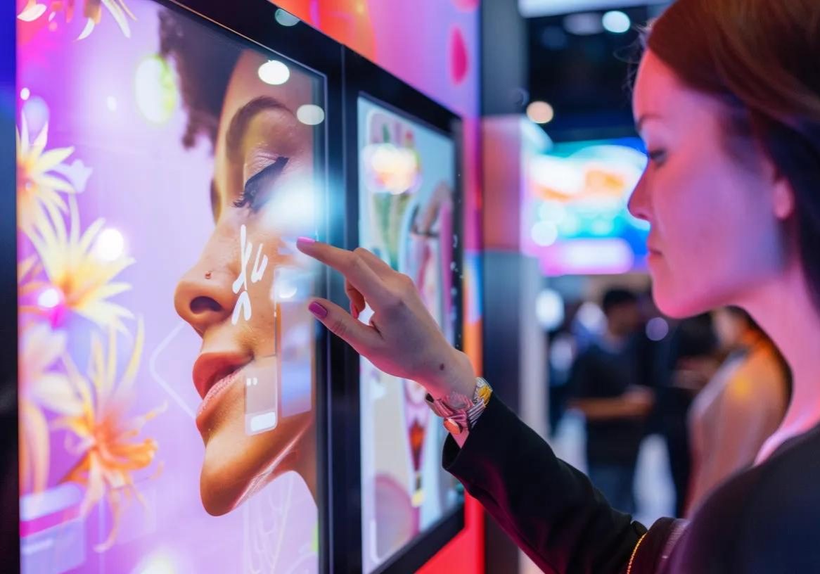 Close-up of a vibrant photo booth with interactive technology and branding